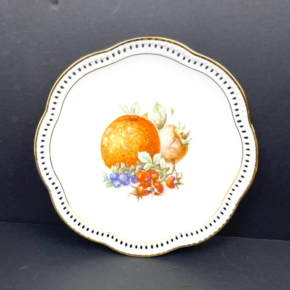 Set of 6 Schumann Arzberg Germany Pierced Porcelain Plates Harvest Fruit 7" - Picture 7 of 16